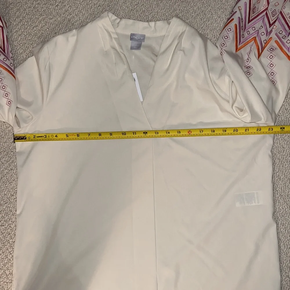 Chico’s Embroidered Sleeve V-Neck Blouse